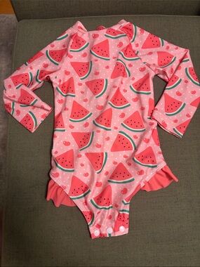 Girls Pink Watermelon Long Sleeve Swimsuit
